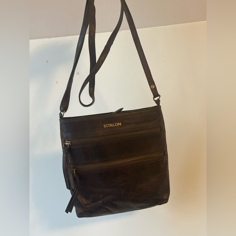 Estalon Bags Waxed‎ Leather Crossbody Zip Purse